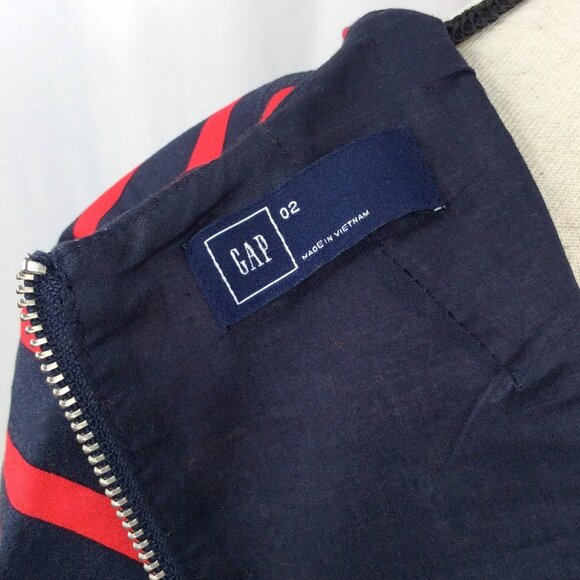 Gap Fit & Flare Dress Womens Size 2 Red Navy Blue Striped Short Sleeve V-Neck - Picture 9 of 10